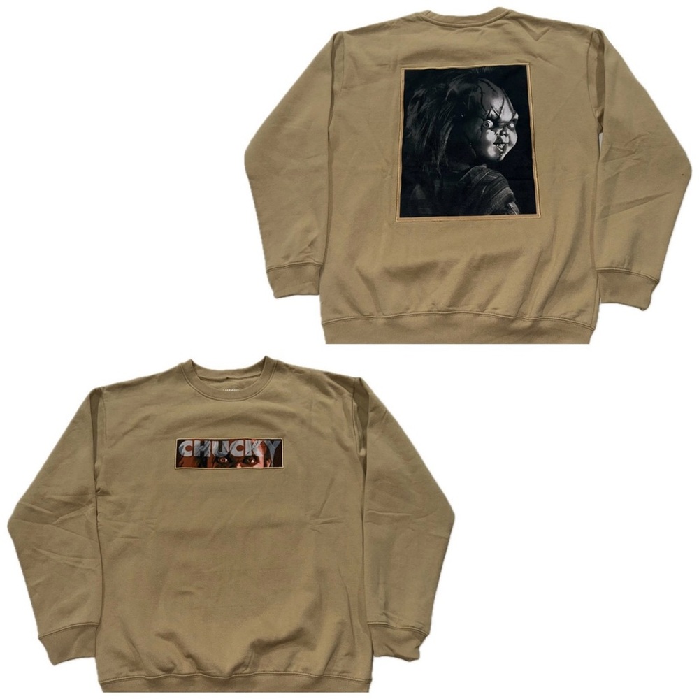 Chucky Graphic Crewneck Sweater Adult S-M New - Tan